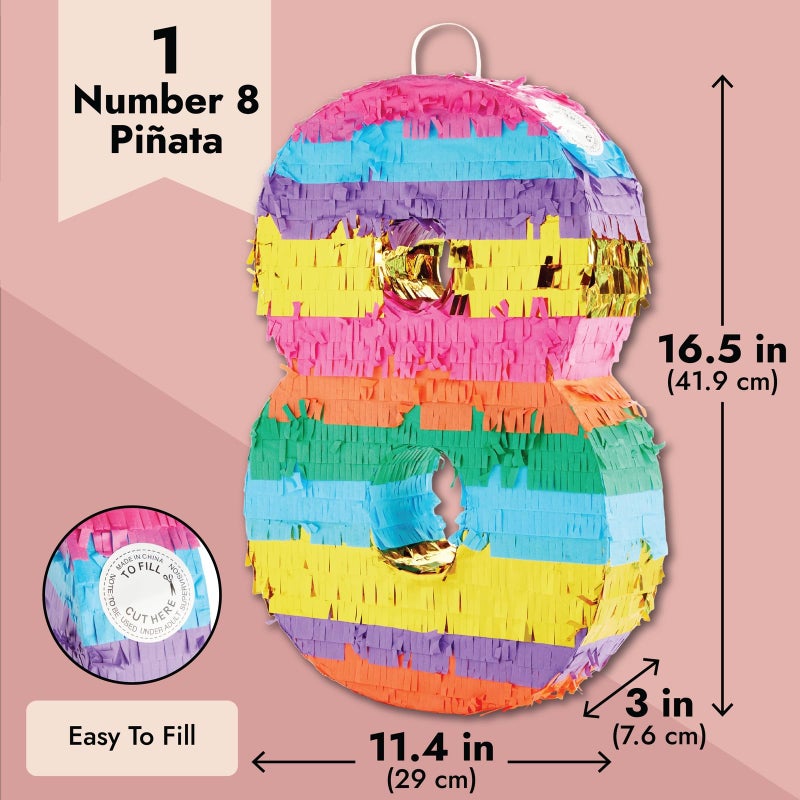 BLUE PANDA 8 Pinata - Small Multicolor, 11.4 x 16.5 x 3 In - Neon Rainbow Pinata in Shape of 8 for Girls Birthday Party - Image 3